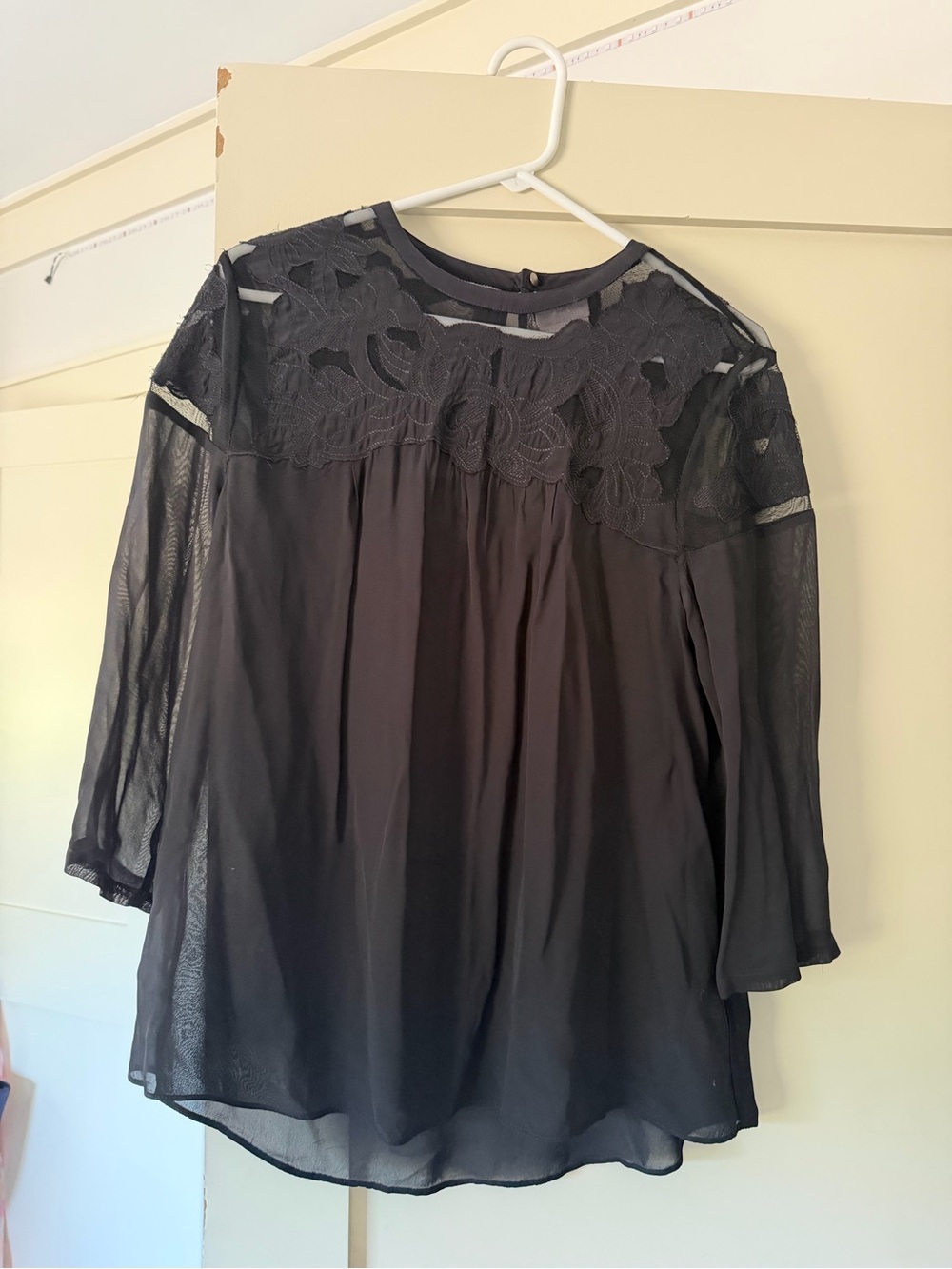 Anthro Black Silk Lace Yoke Women's Blouse - Brand: